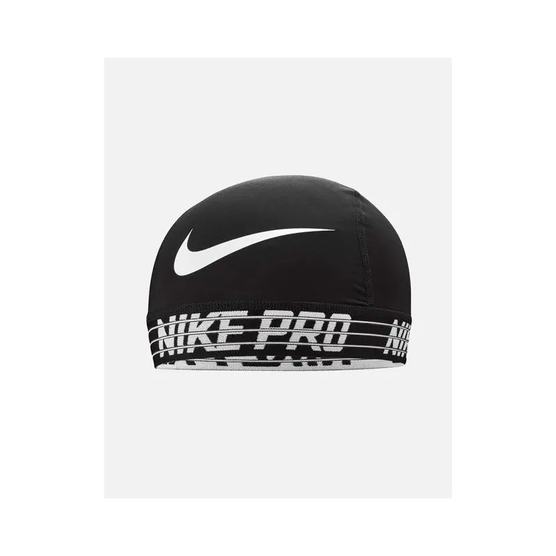 Bonnet Nike Pro Skull Cap 4.0 noir pour football américain avec technologie Dri-FIT et bandeau perforé.